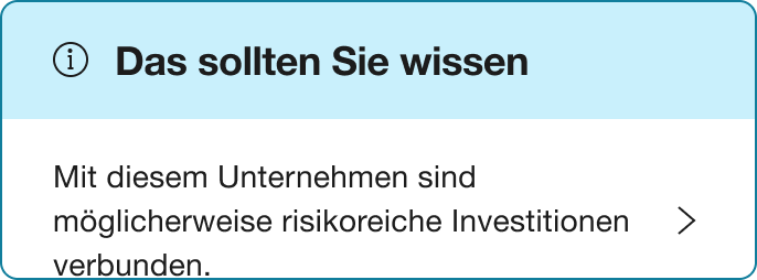 A Blue alert banner that says "You should know - This company may be linked to high-risk investments"